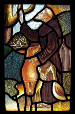 Glas in lood raam met Franciscus van Assisi